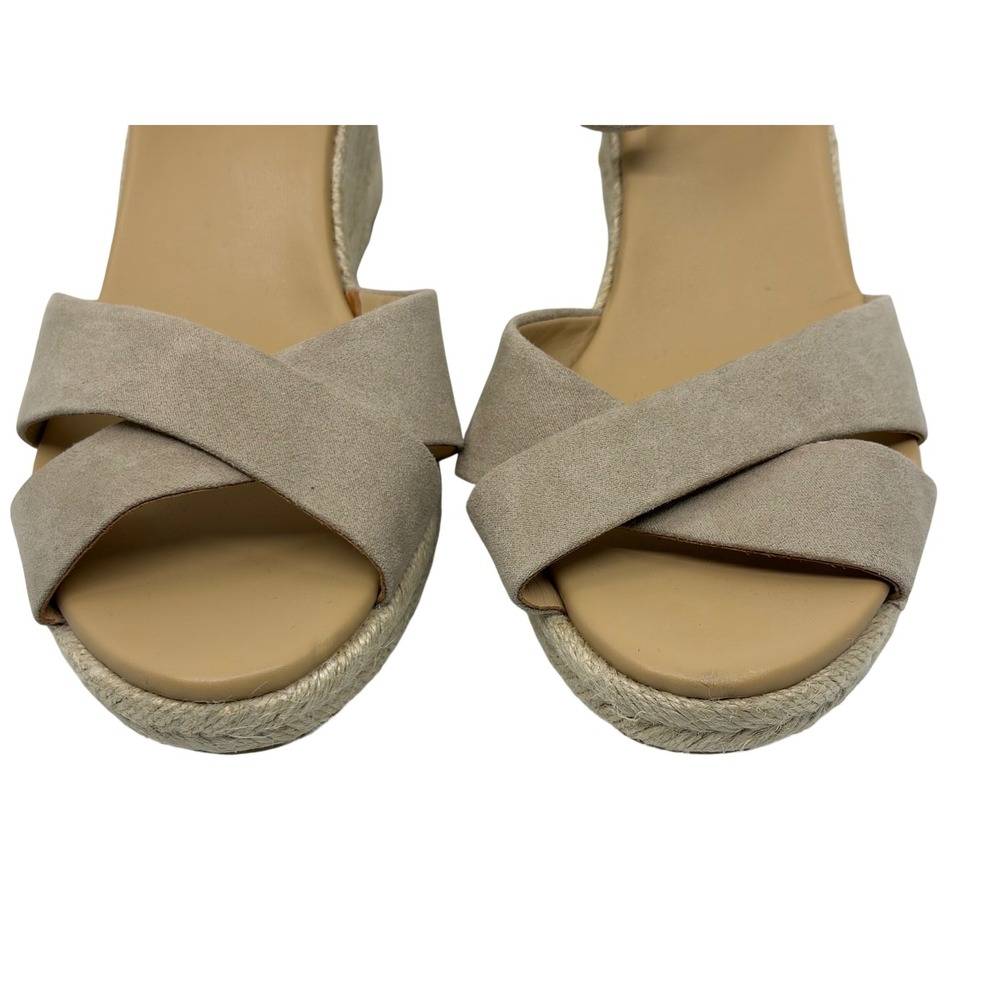 Nine West Joydyn Taupe Beige Cross Strap Espadrille Wedge Sandals Women's 9.5M - Picture 3 of 9